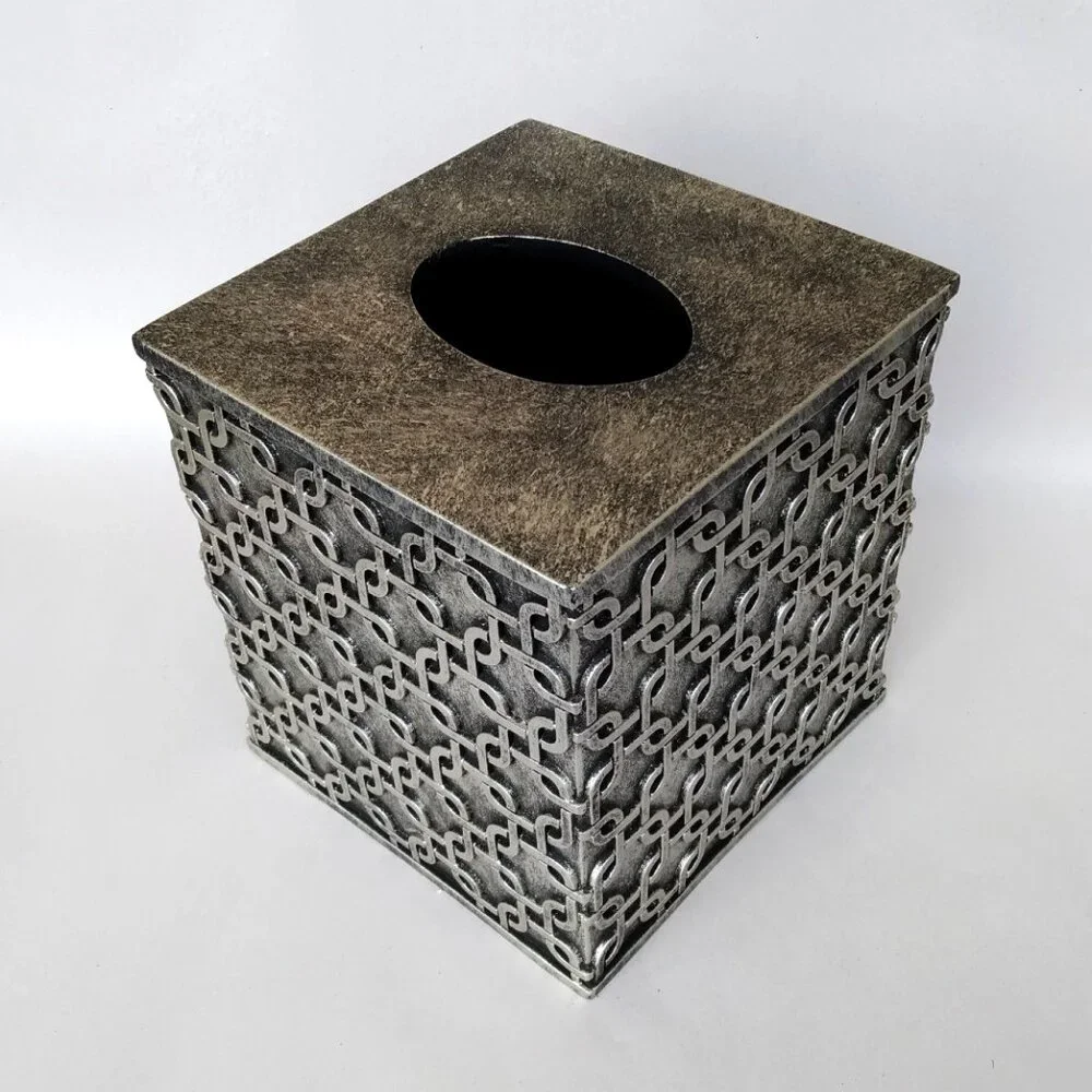 Raymond Waites Resin Chain Link Style Antique Silver Tissue Box Cover Holder